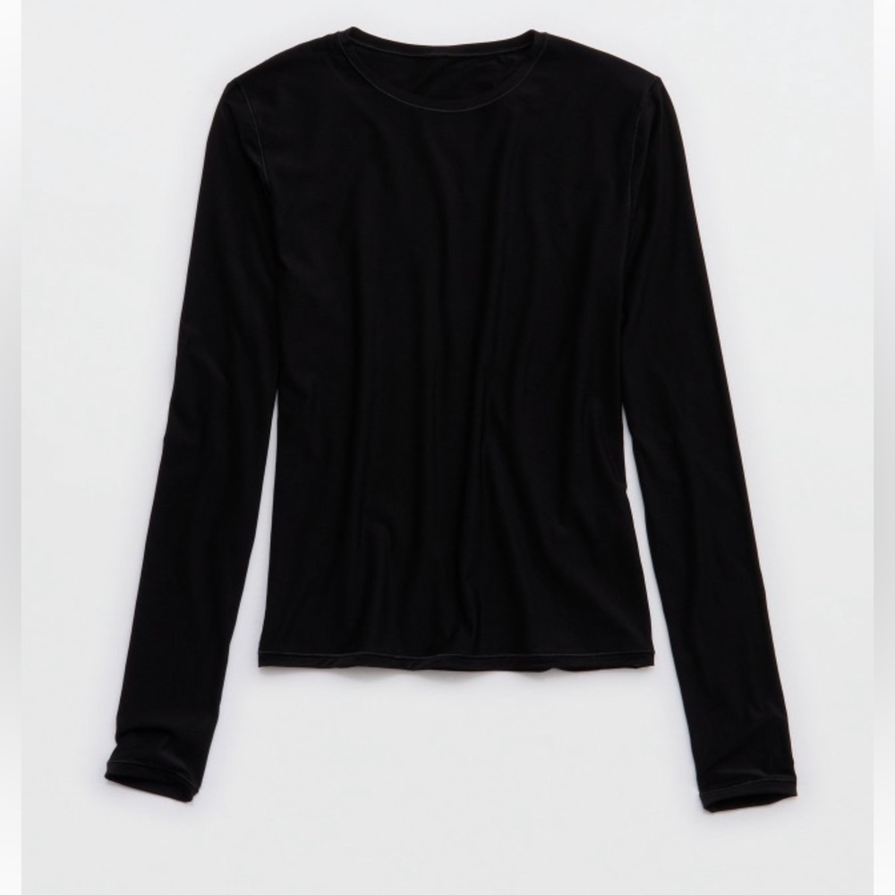 NWT Aerie SMOOTHEZ Long Sleeve Crew T-Shirt in True Black Sz XS. - Picture 9 of 10